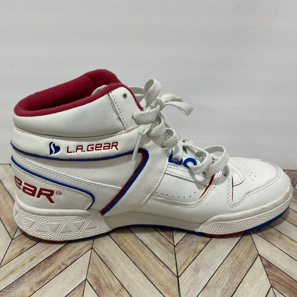 L.A Gear Skechers High-Top White Leather Sneakers With Red Blue Accents Size 6.5 - Picture 8 of 13